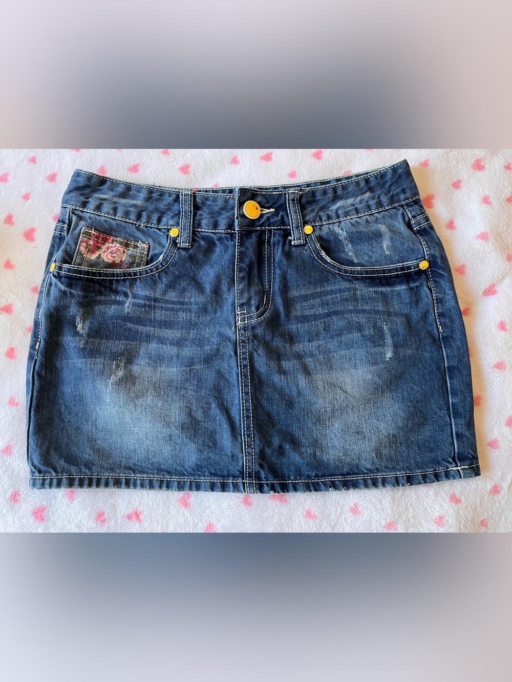 Women’s Dark Blue Distressed Denim Skirt with Contrast Stitching
